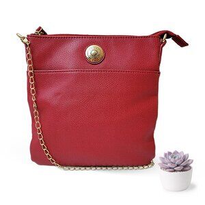 Tommy Hilfiger Red Pebbled Leather Chain Crossbody Bag Gold Logo